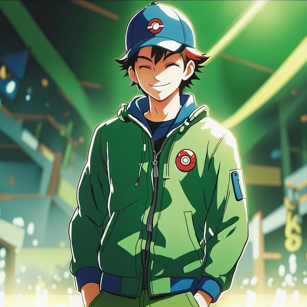 Smiling Pokémon Trainer in Anime Style