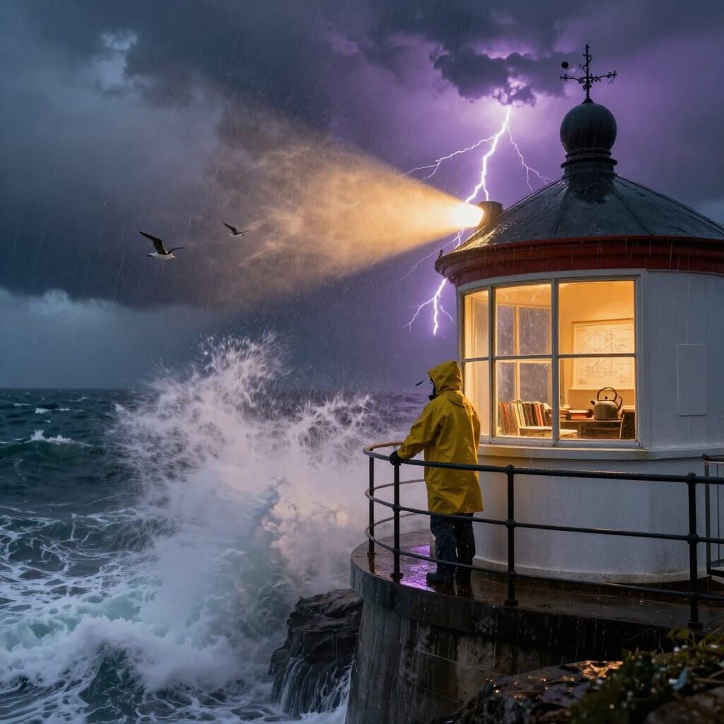 Lighthouse Keeper in Storm: Symbol of Resilience
