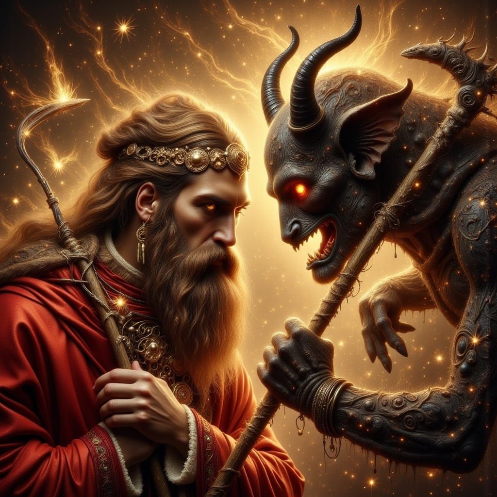 Man with Crook in Dramatic Mystical Realism