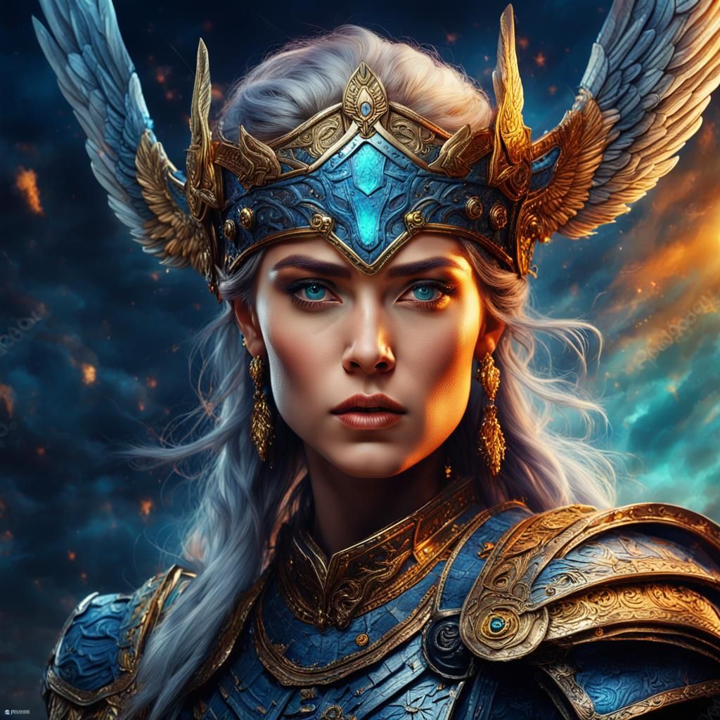 Portrait of a stunning valkyrie whit powerful posture.