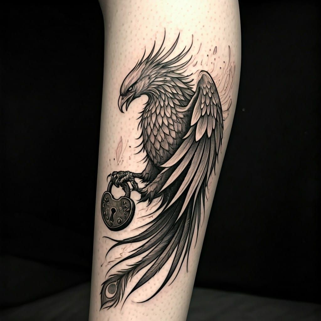Phoenix Rising Tattoo Sketch on Calf