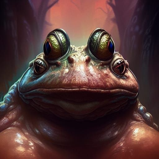 Mutated Toad Portrait on Mushroom, Detailed Digital Art