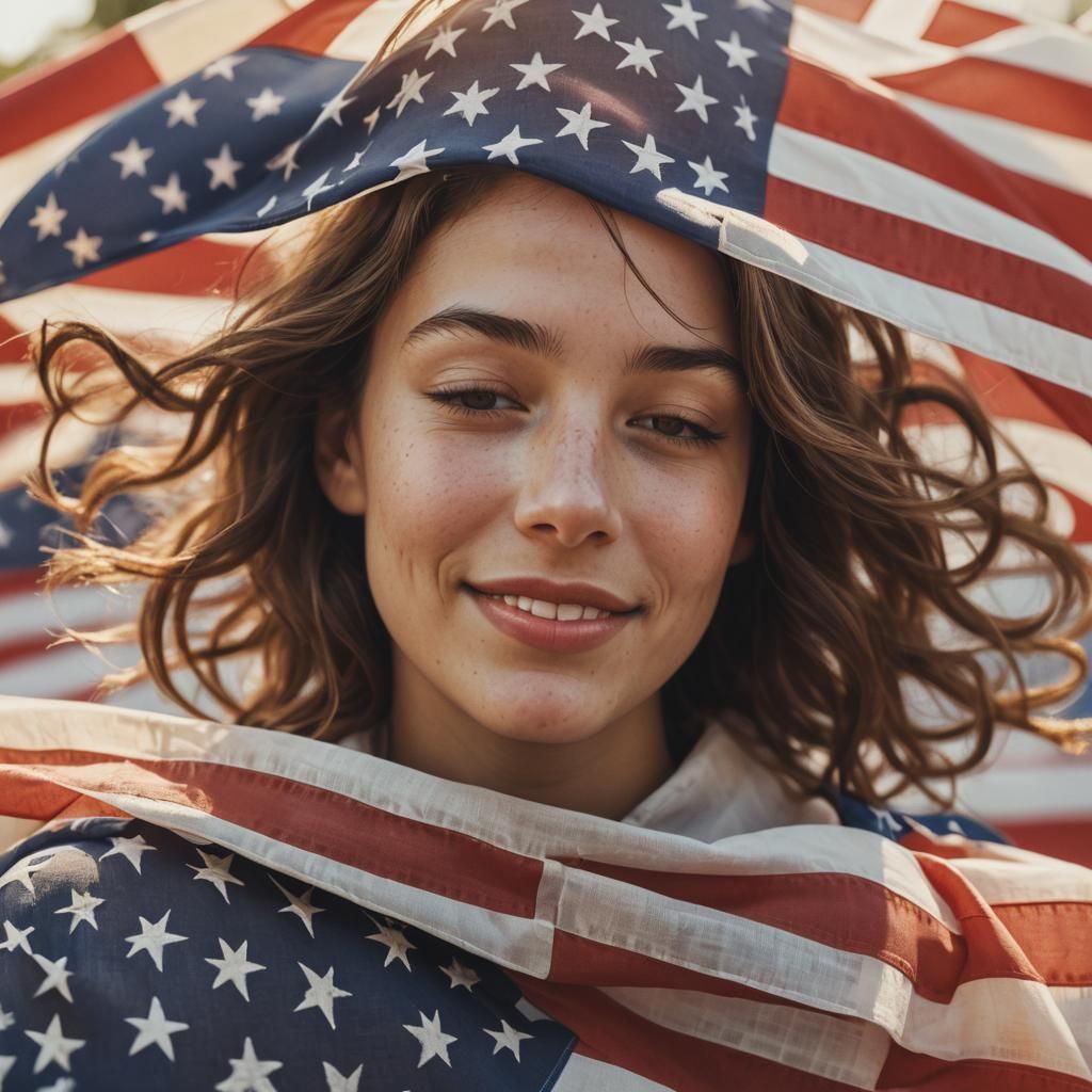 Dreamy American Flag Portrait in Soft Focus