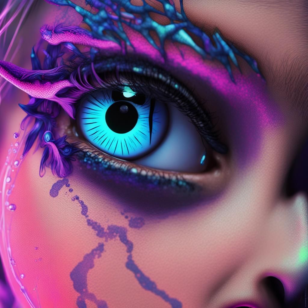Cyberpunk Girl with Dragon Eye, Realistic Digital Art
