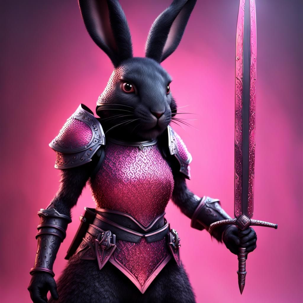 Anthropomorphic Rabbit Warrior with Fiery Sword