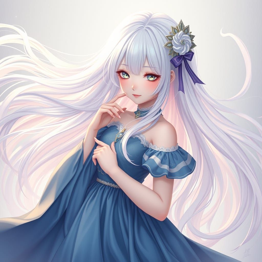 Enchanted Girl with White Hair in Whimsical Style
