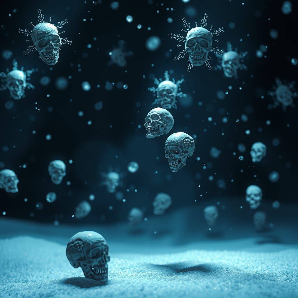 Eerie Skull Snowfall in Dark Fantasy Style
