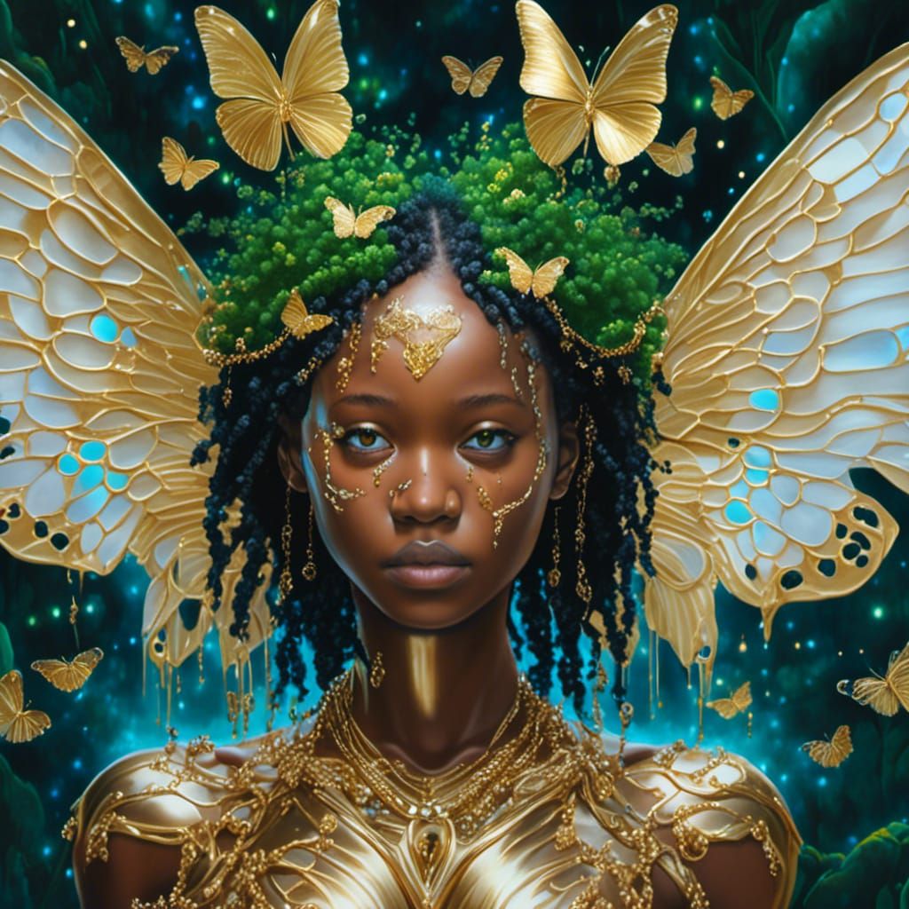 Afro Beauty with Butterfly Wings in Hyperreal Art