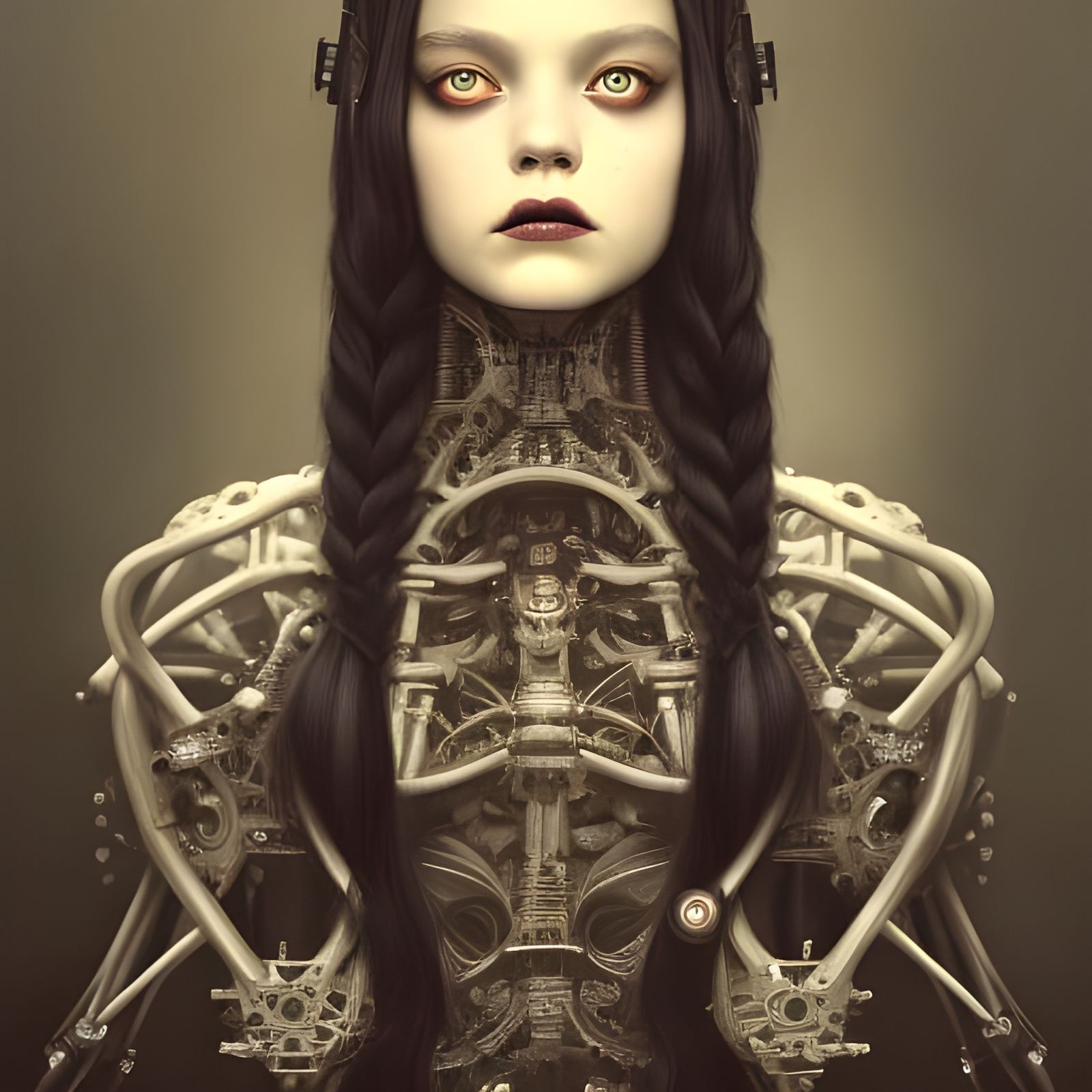 Biomechanical Wednesday Addams: Hyper-Detailed Digital Art