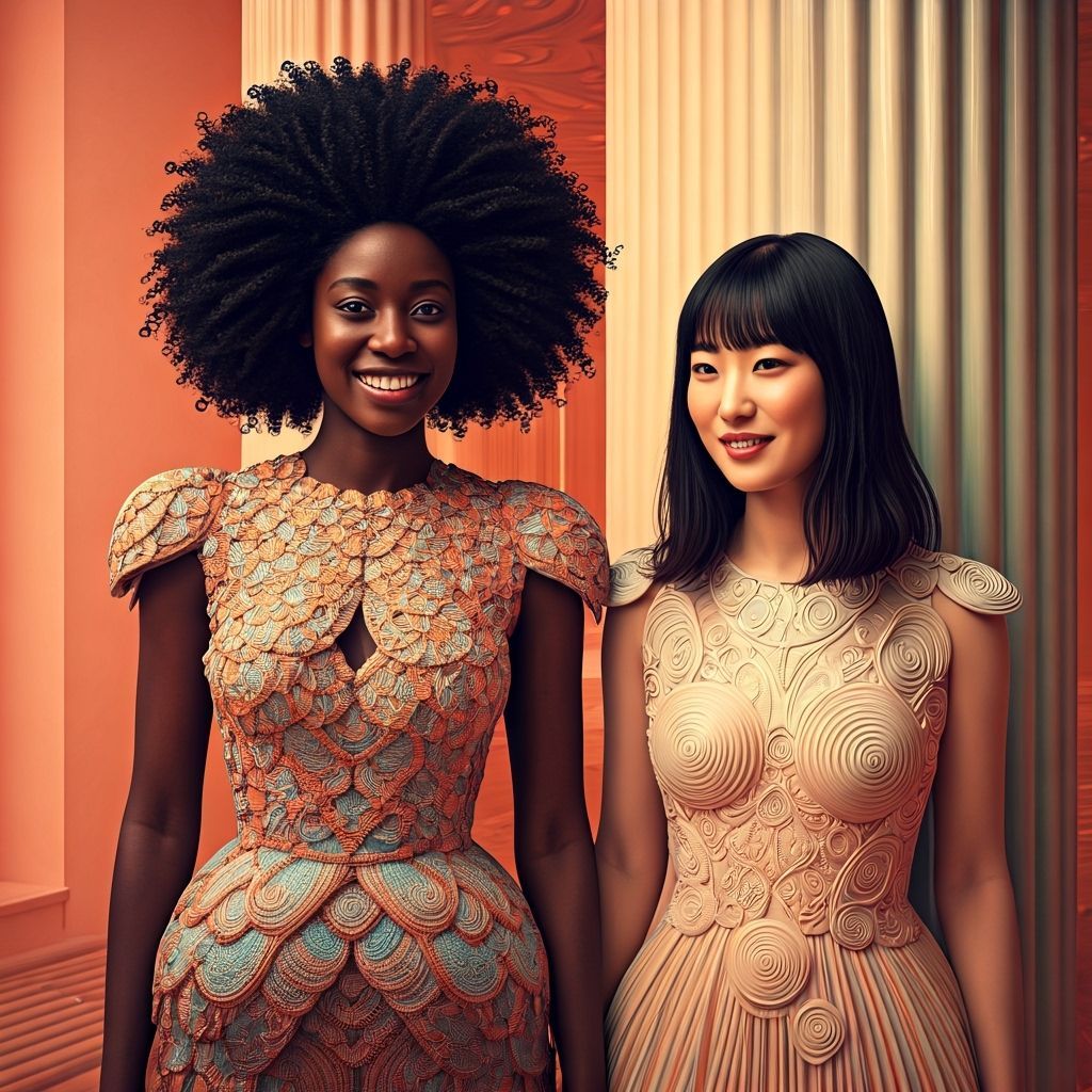 Smiling Women in Abstract Candy Art Style