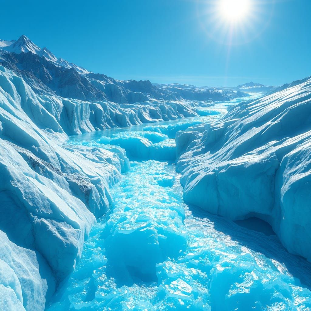 Turquoise Glacial Water in Radiant Sunlight