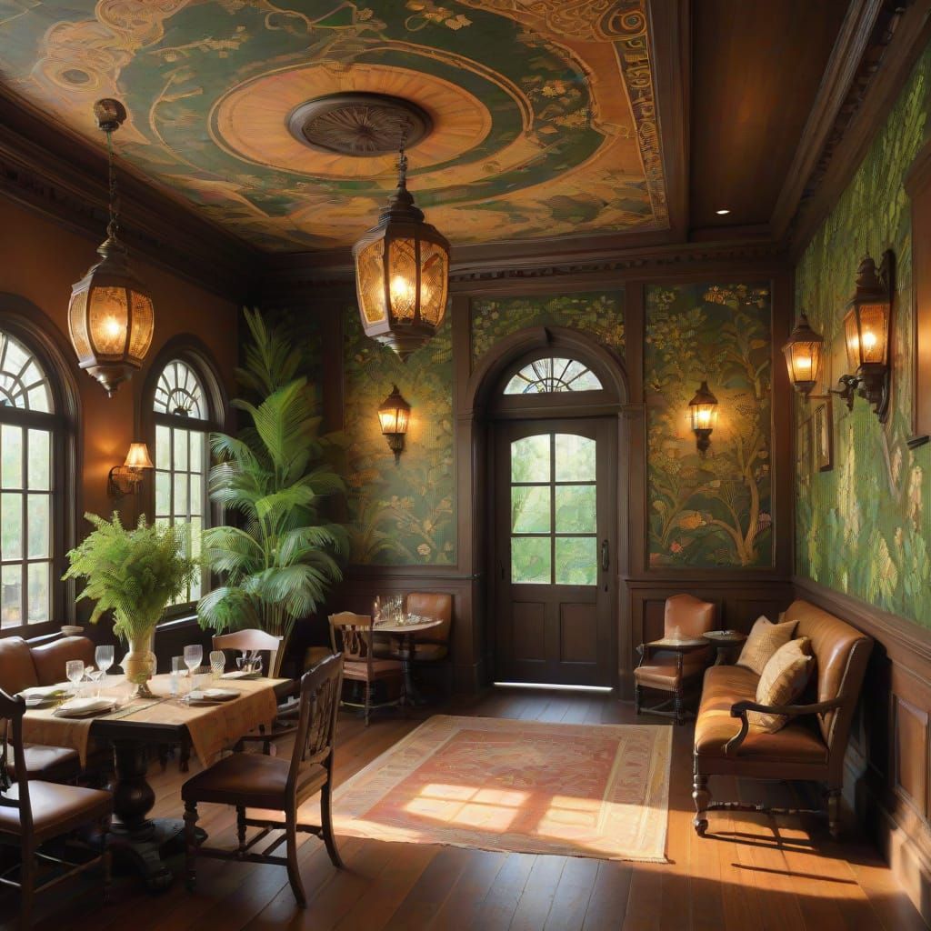 Whimsical Colonial Tavern in Klimtpunk Style