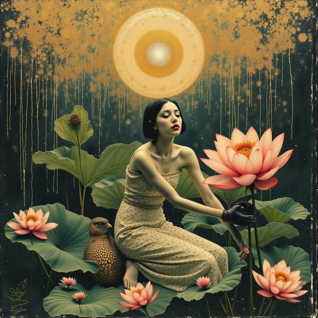 Whimsical Floral Fantasy in Dark Oil Paint Style