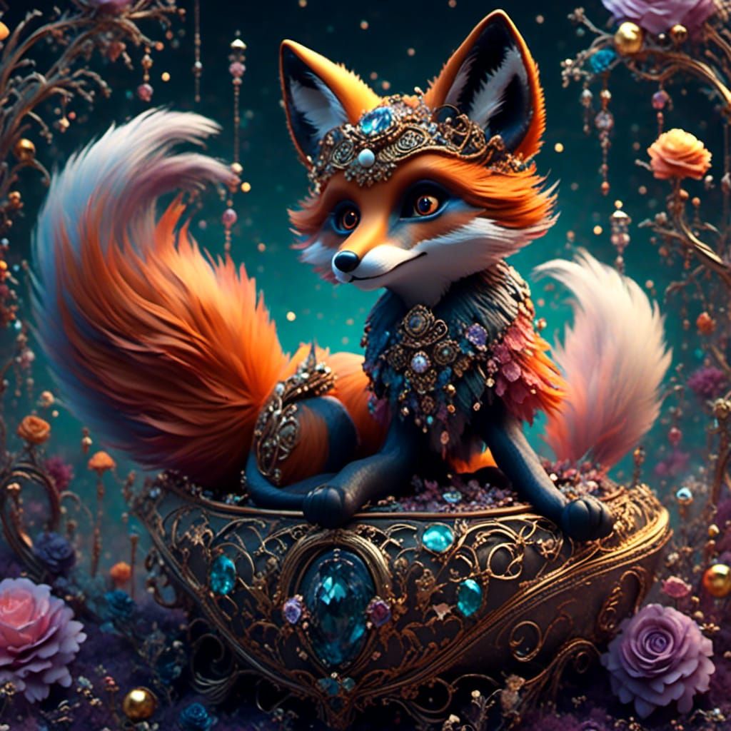 Jeweled Steampunk Fox in Cosmic Detail