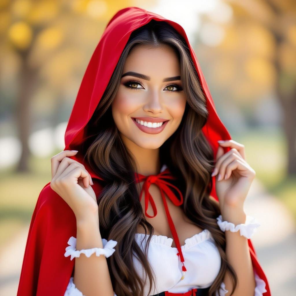 Pretty Woman in Red Riding Hood Halloween Costume