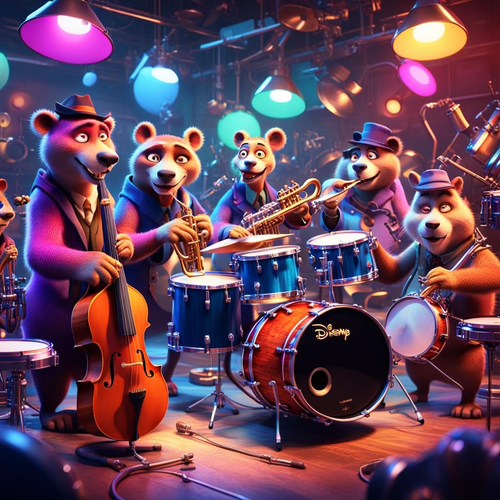 Pixar-Style Jazz Band in a Club