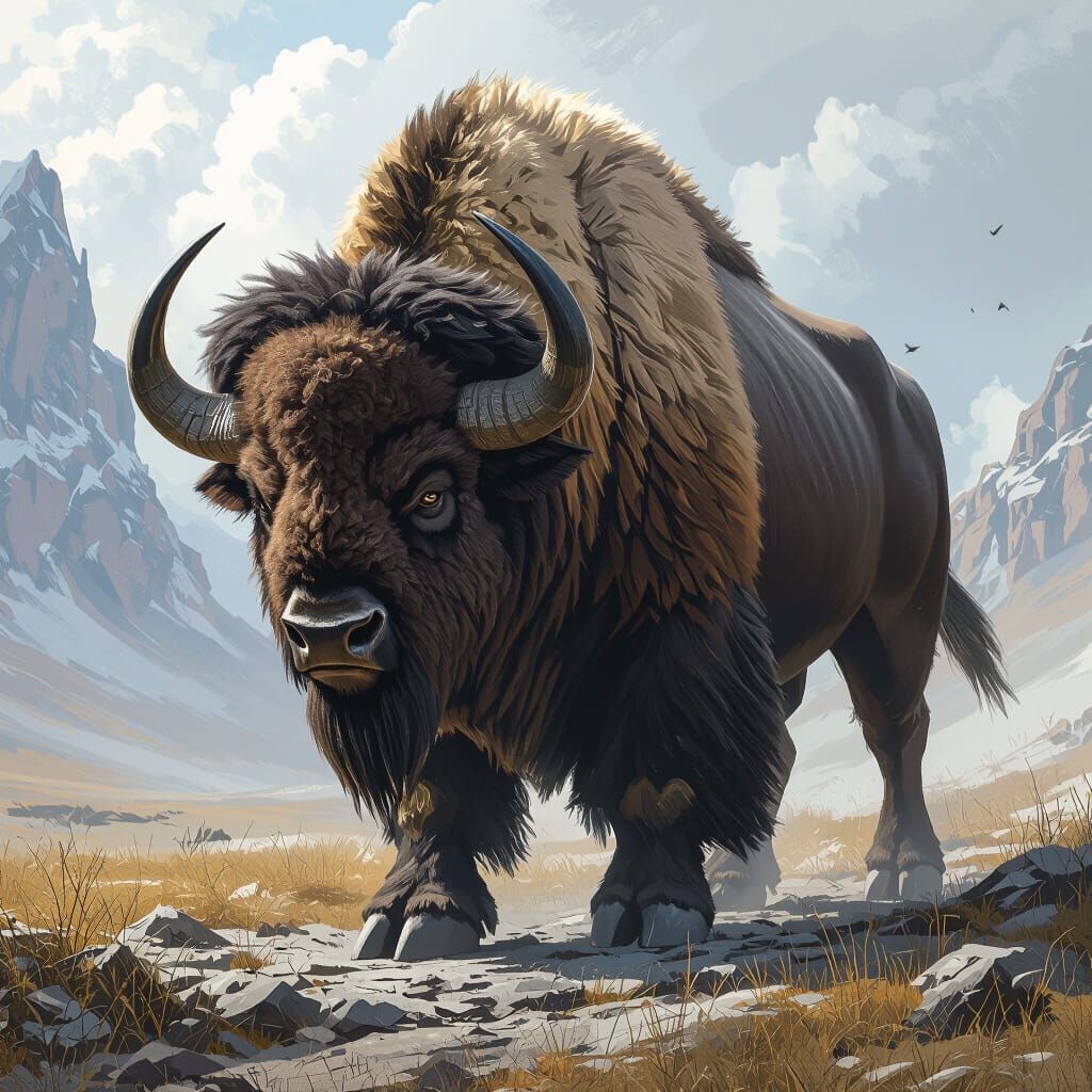 Intricate Ironhoof Bison in Dark Fantasy Style