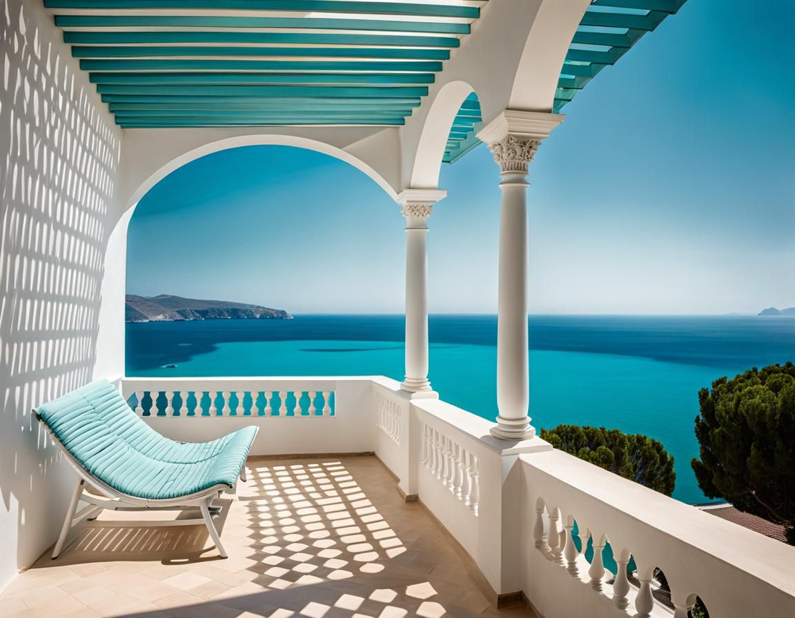Secluded Mediterranean Veranda Overlooking Calm Sea