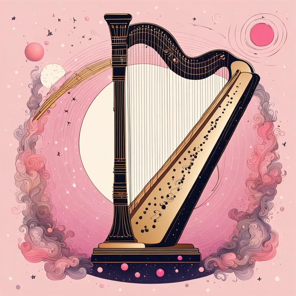 Surreal Universe Harp with Pink String and Bass Note