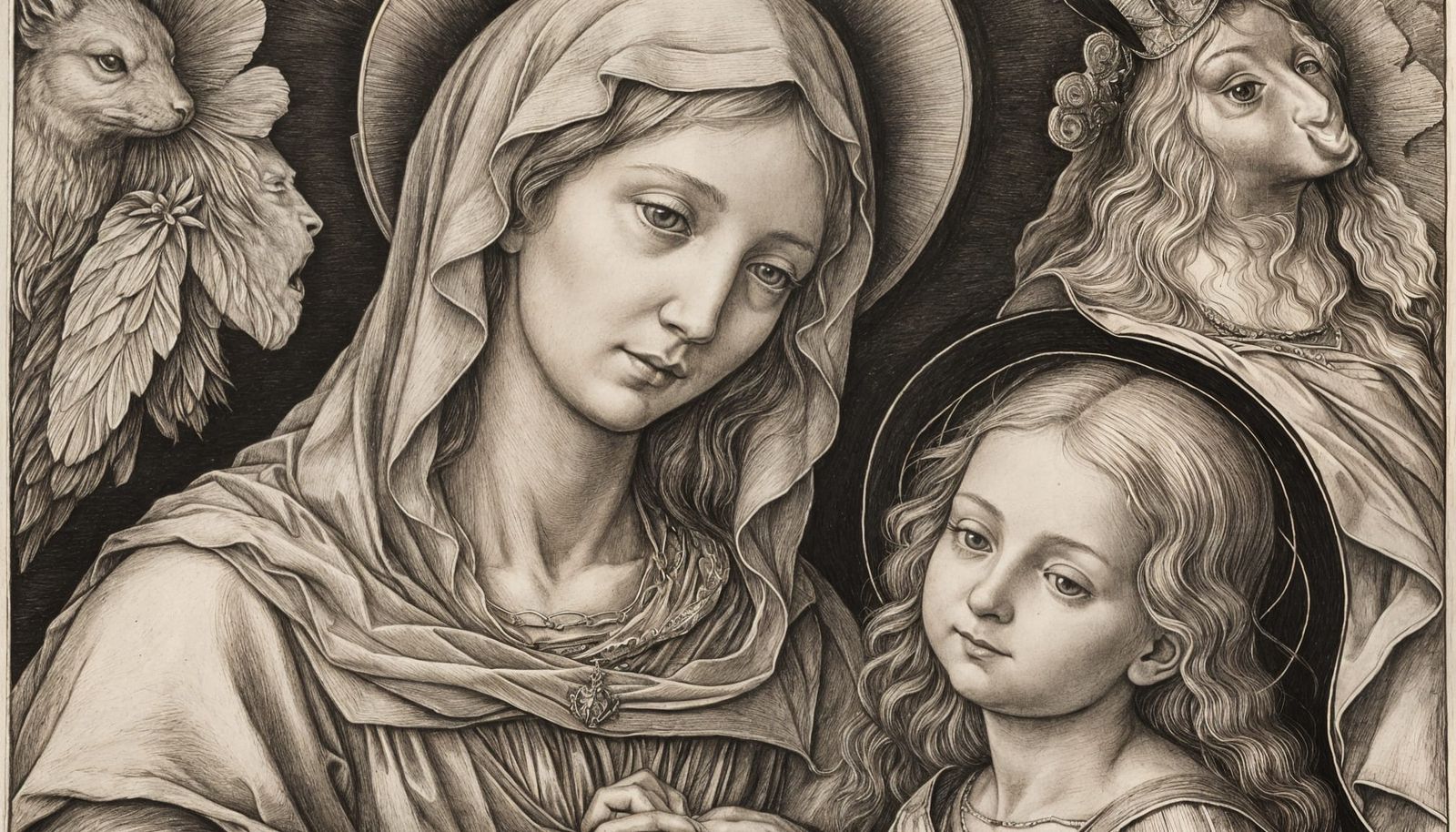 Holy Family with Hares: Dürer-esque Lithograph