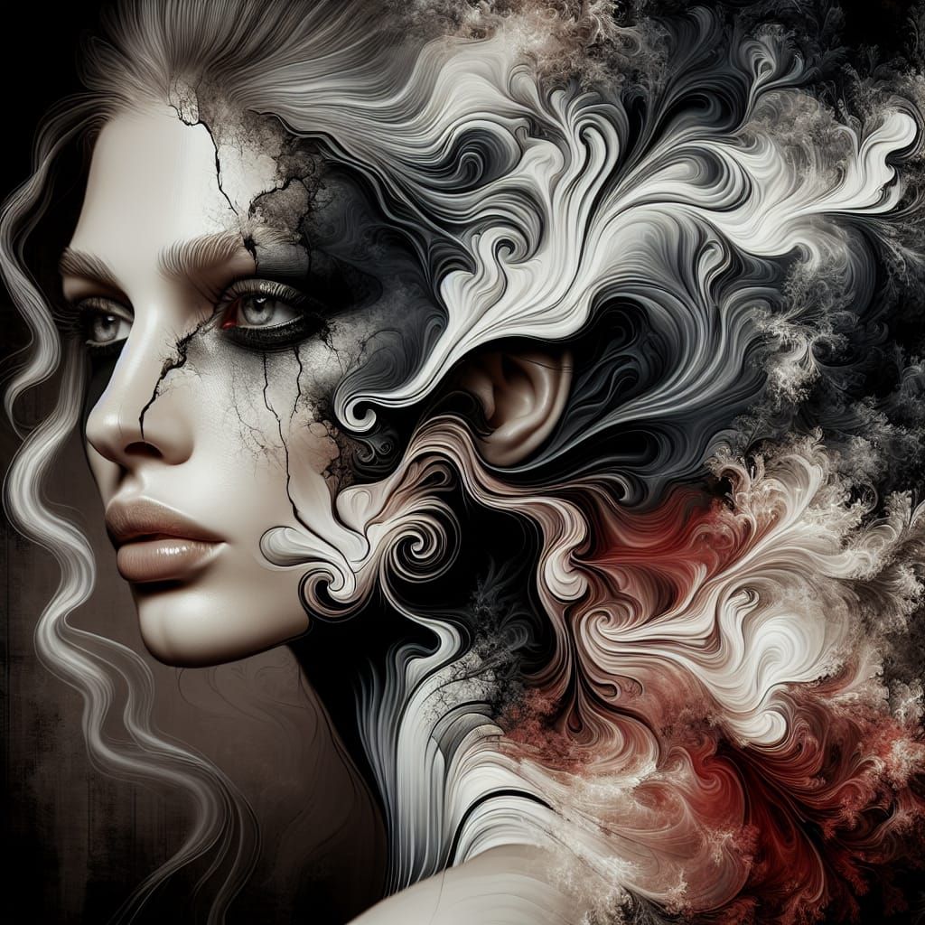 Striking Portrait of Woman Dissolving into Smoke