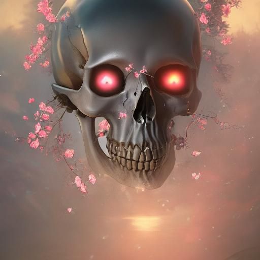 Hyperrealistic Skull with Cherry Blossom Eyes