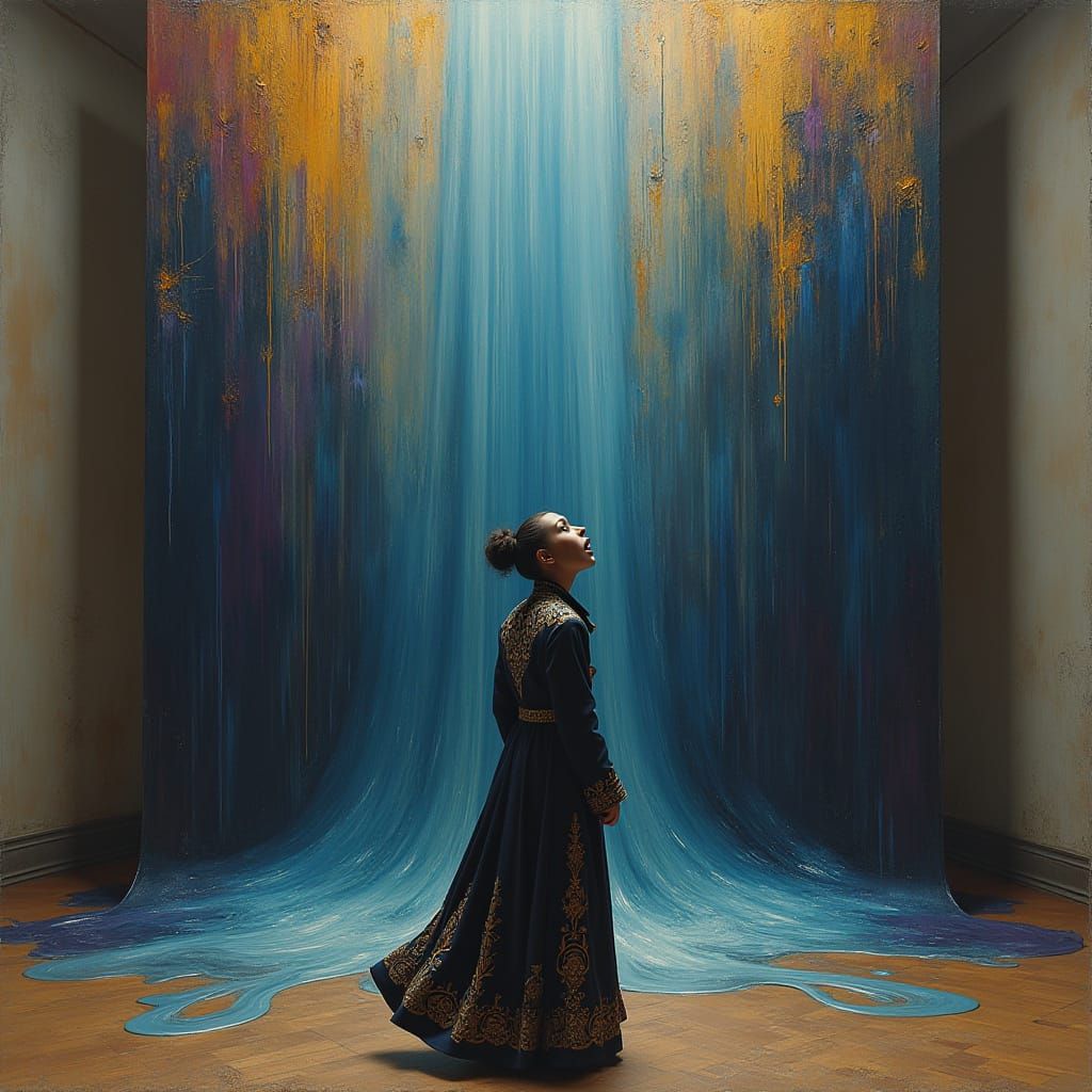 Figure Transfixed by Viscous Oil Painting in Hyperrealistic ...