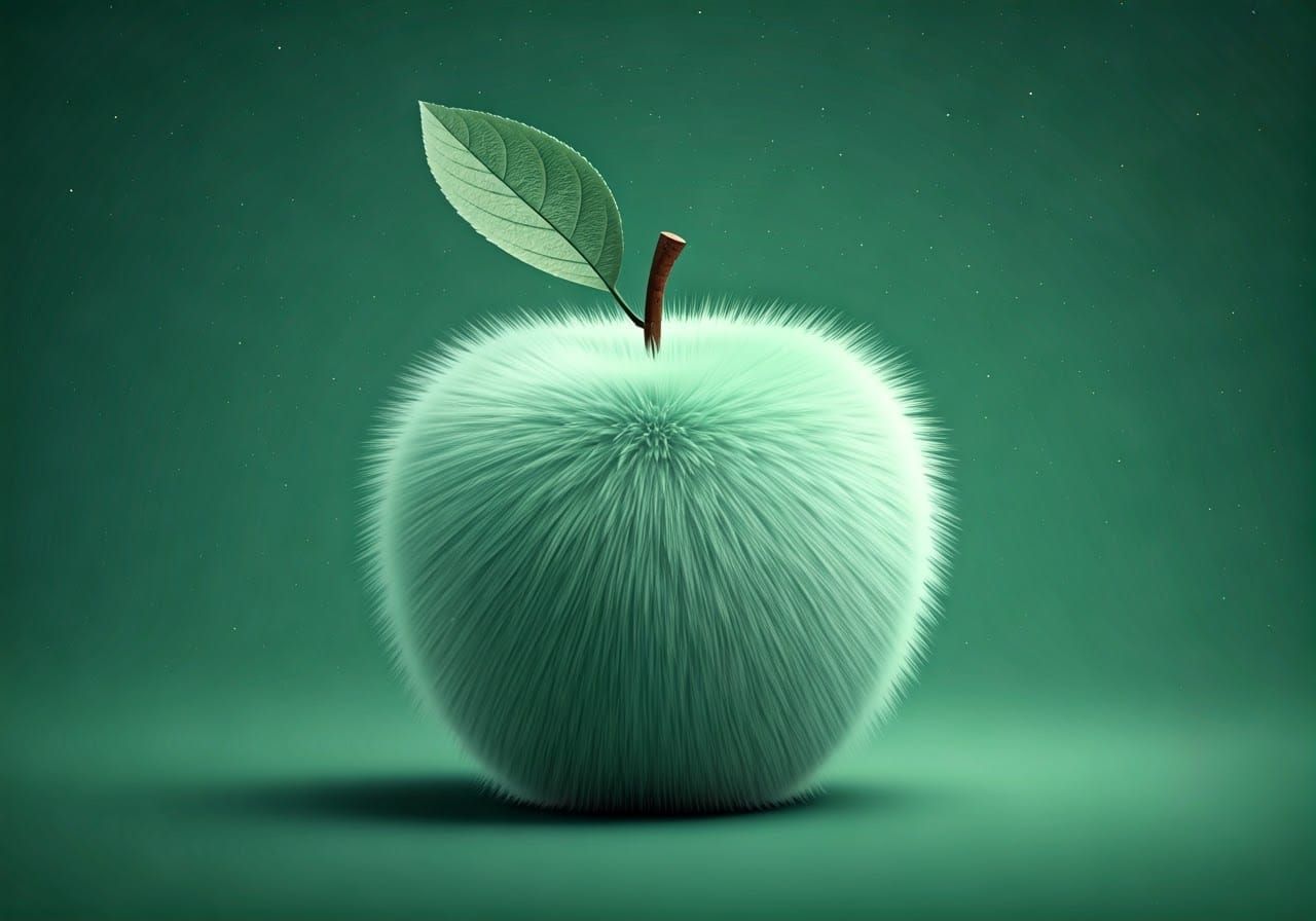 Vibrant Mint Green Apple with Whimsical Fur Texture