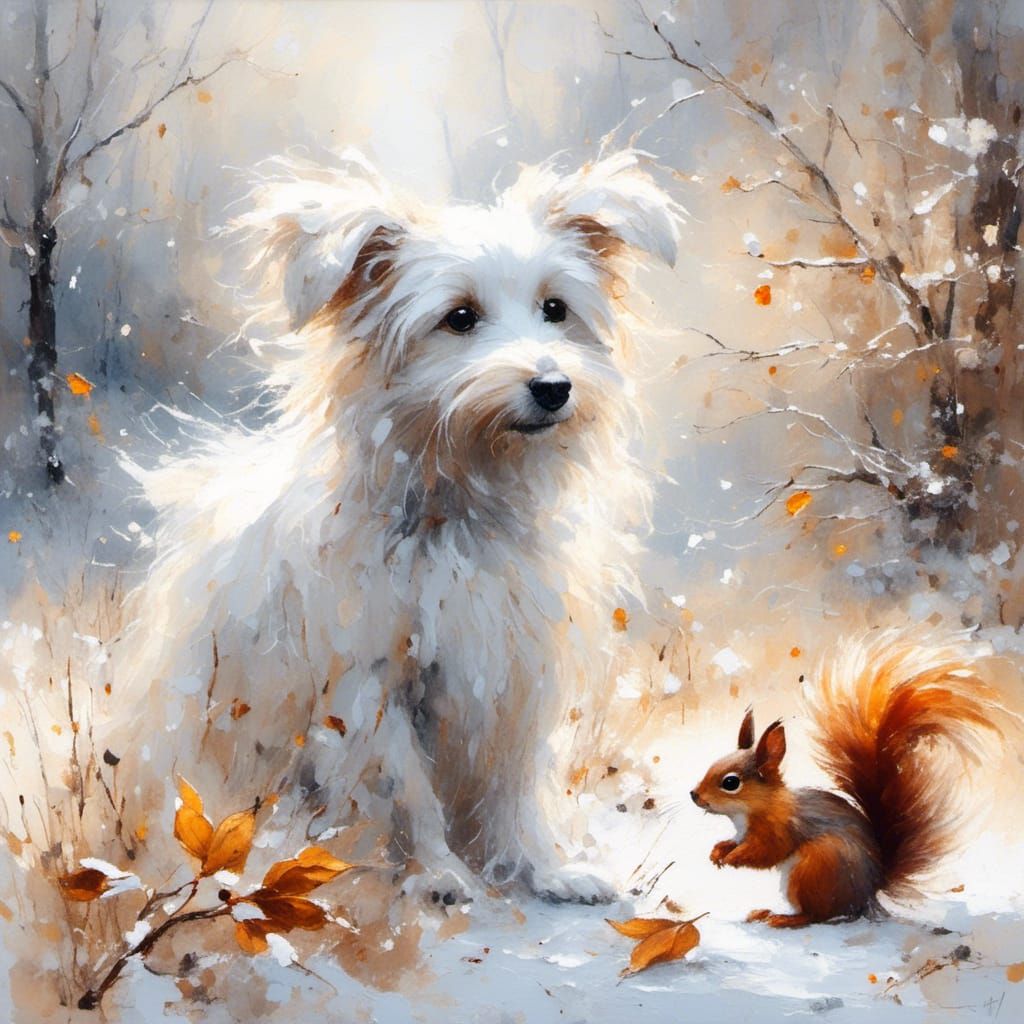 Adorable Fluffy Dog & Squirrel