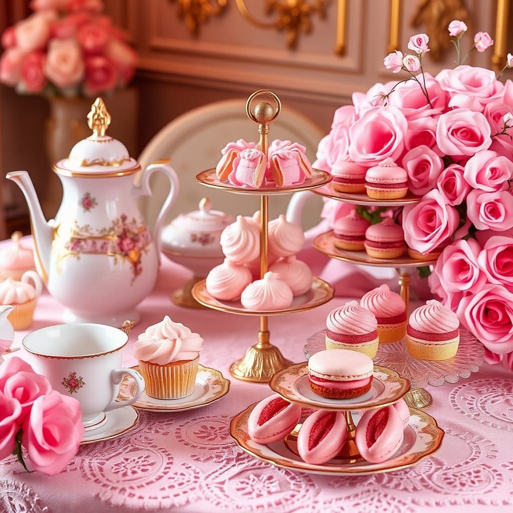 Elegant Pink High Tea with Gold Accents
