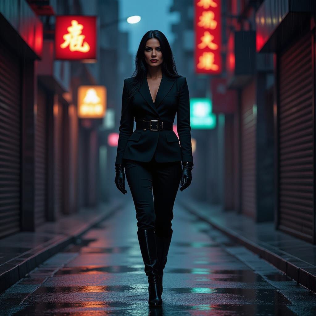 Priti Patel in Dark Alleyway, Cinematic Style