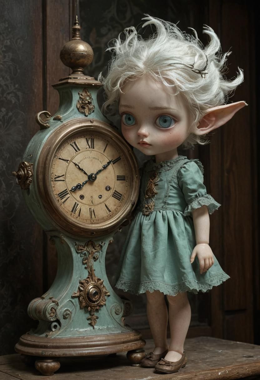 Gothic Surrealism: Girl with Antique Clock