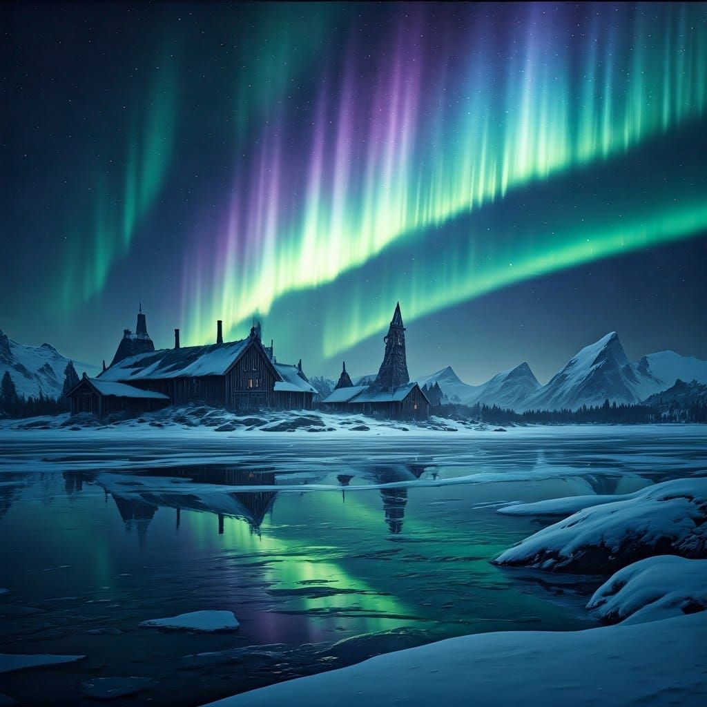 Frozen Aurora Settlement in Fantastical Detail