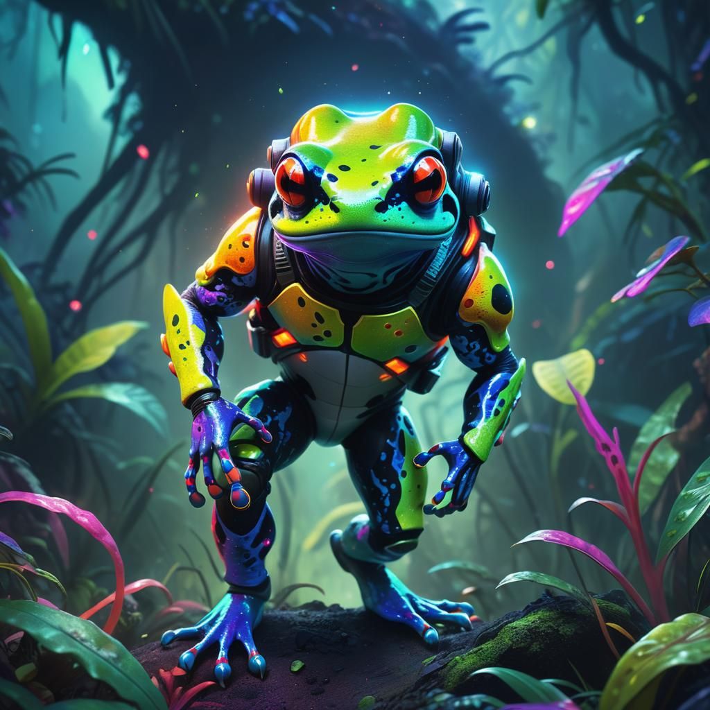 Space Trooper Meets Alien Poison Dart Frog in Jungle