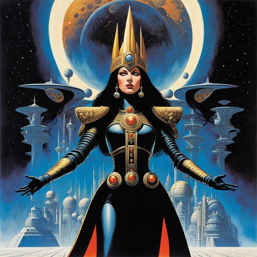 Space Viking Queen in Retrofuturist Sci-Fi Style