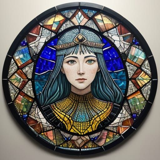 Mythic Starlight Face in Stained Glass Mosaic