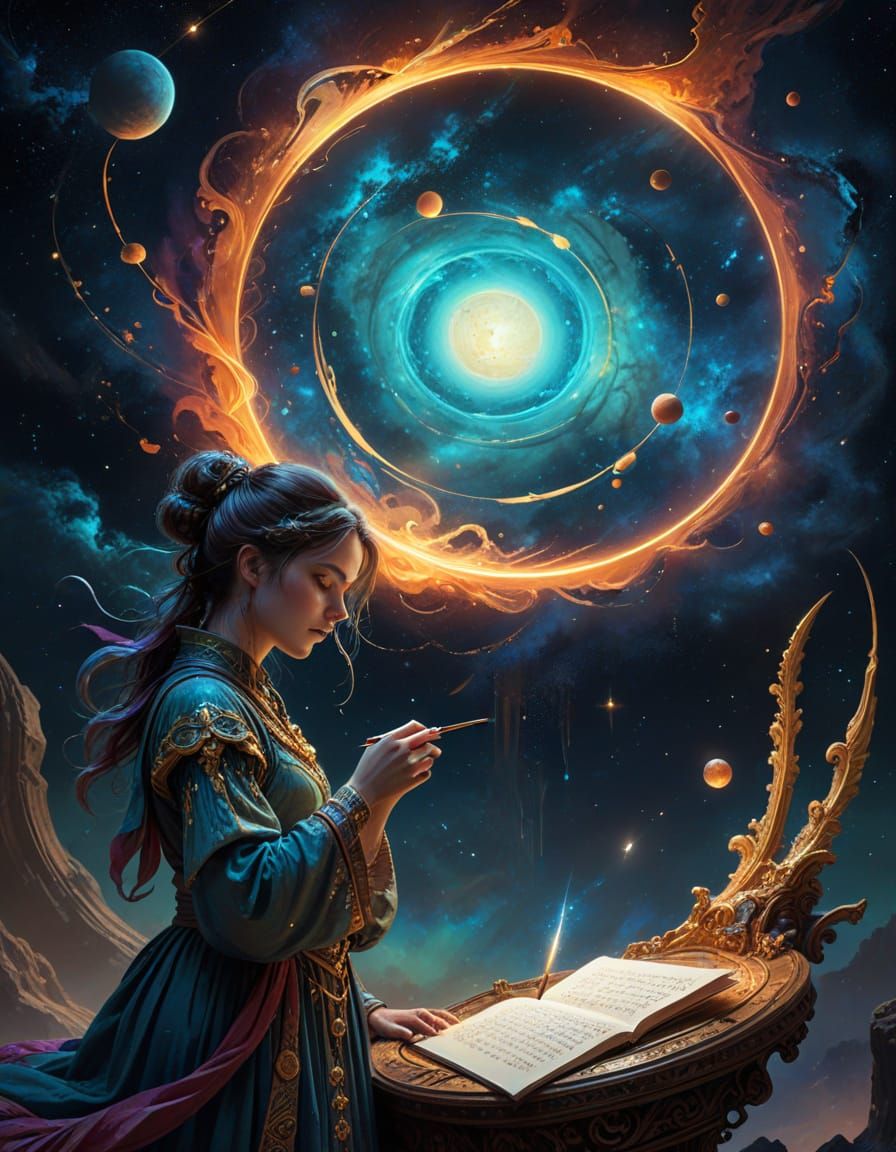 Celestial Calligrapher Inscribing Saturn's Rings in Digital ...