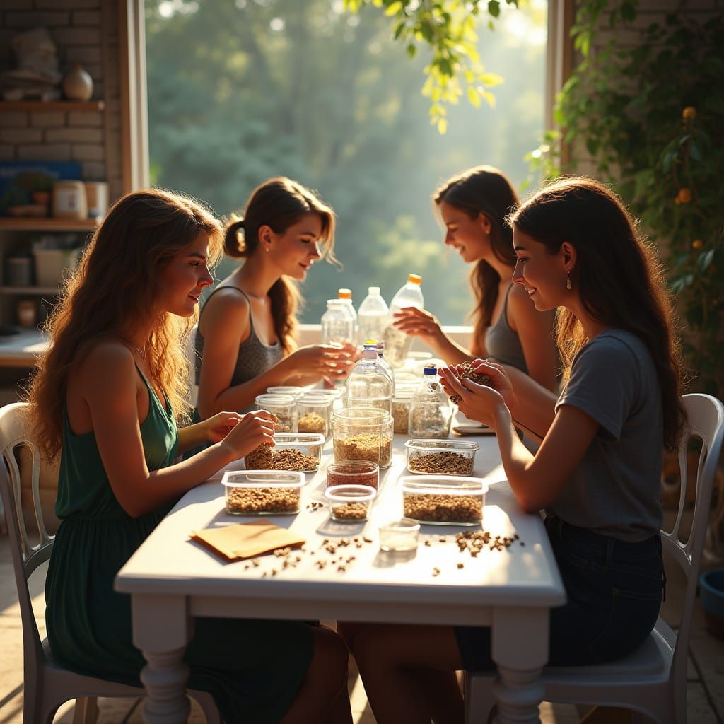 Diverse Women Organizing Garden Seeds in Sunny Garage