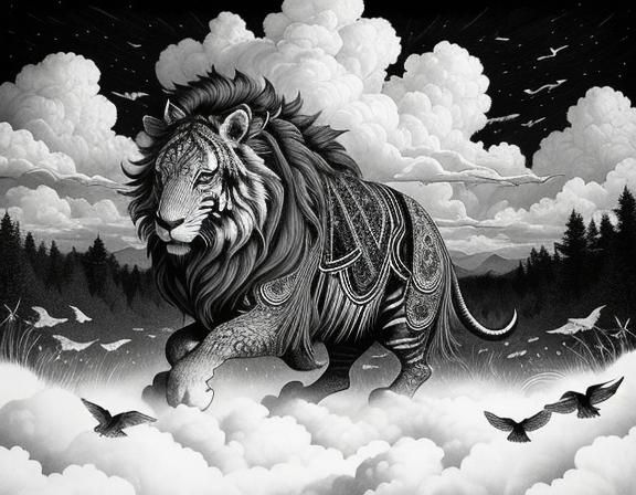 Intricate Black and White Fantasy Dreamscape