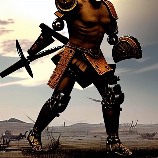 Roman Warrior in Battle in Sci-Fi Wasteland