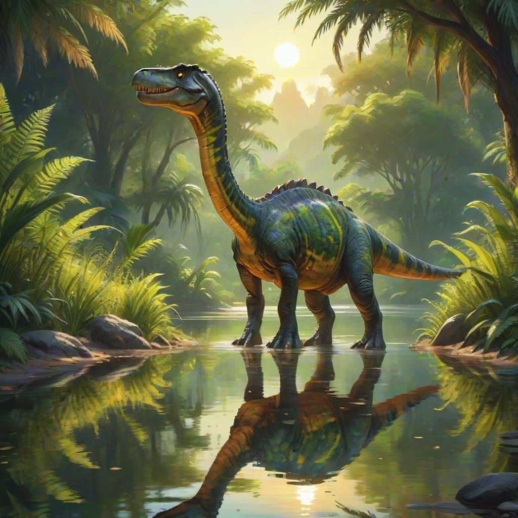 Dinosaur Grazing in a Vibrant Digital Painting
