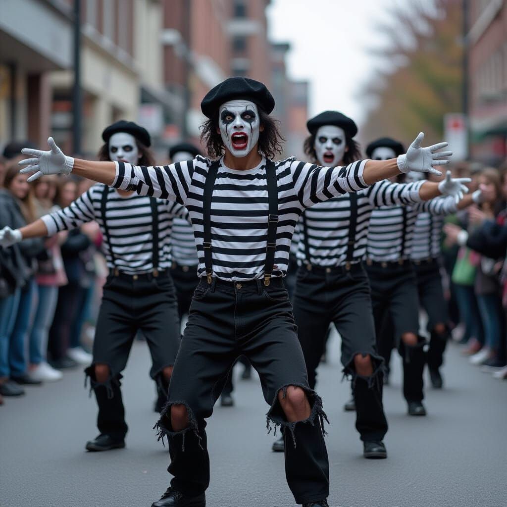 Creepy Zombie Mimes Recreate Thriller Dance