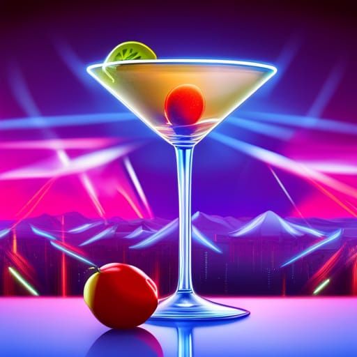 Neon Martini in Synthwave Retro Style