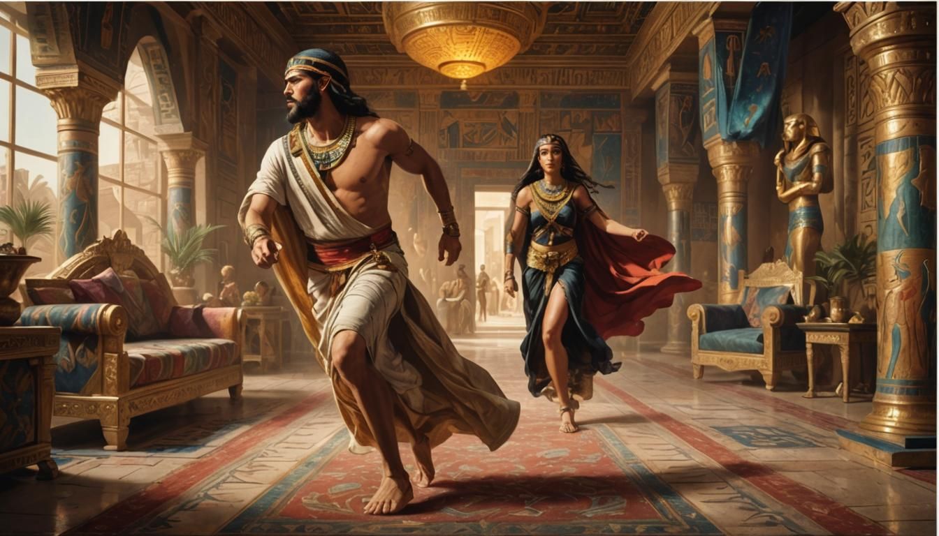 Fleeing Temptation in Ancient Egypt: Hyperrealistic Art