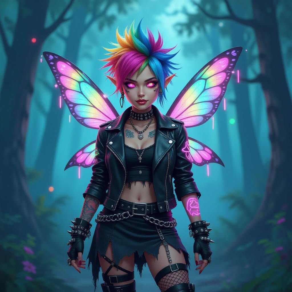 Punk Fairy in Neon Lit Magical Forest
