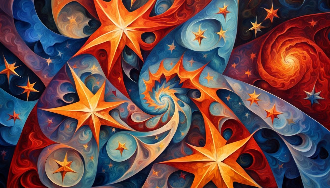 Stars Connected in Magnetic Maelstrom, Impasto Oil Painting