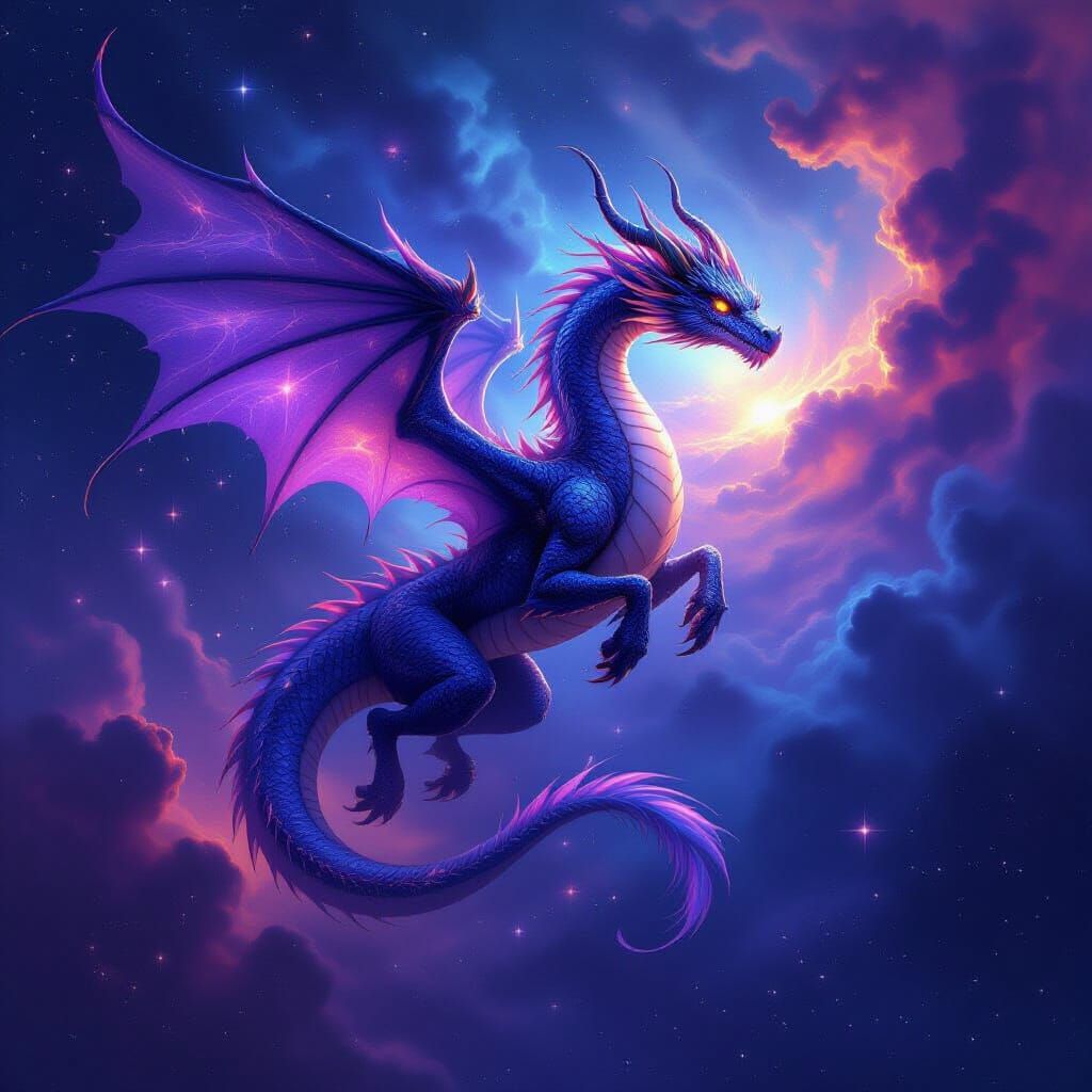 Celestial Dragon Soaring Through Starry Nebula