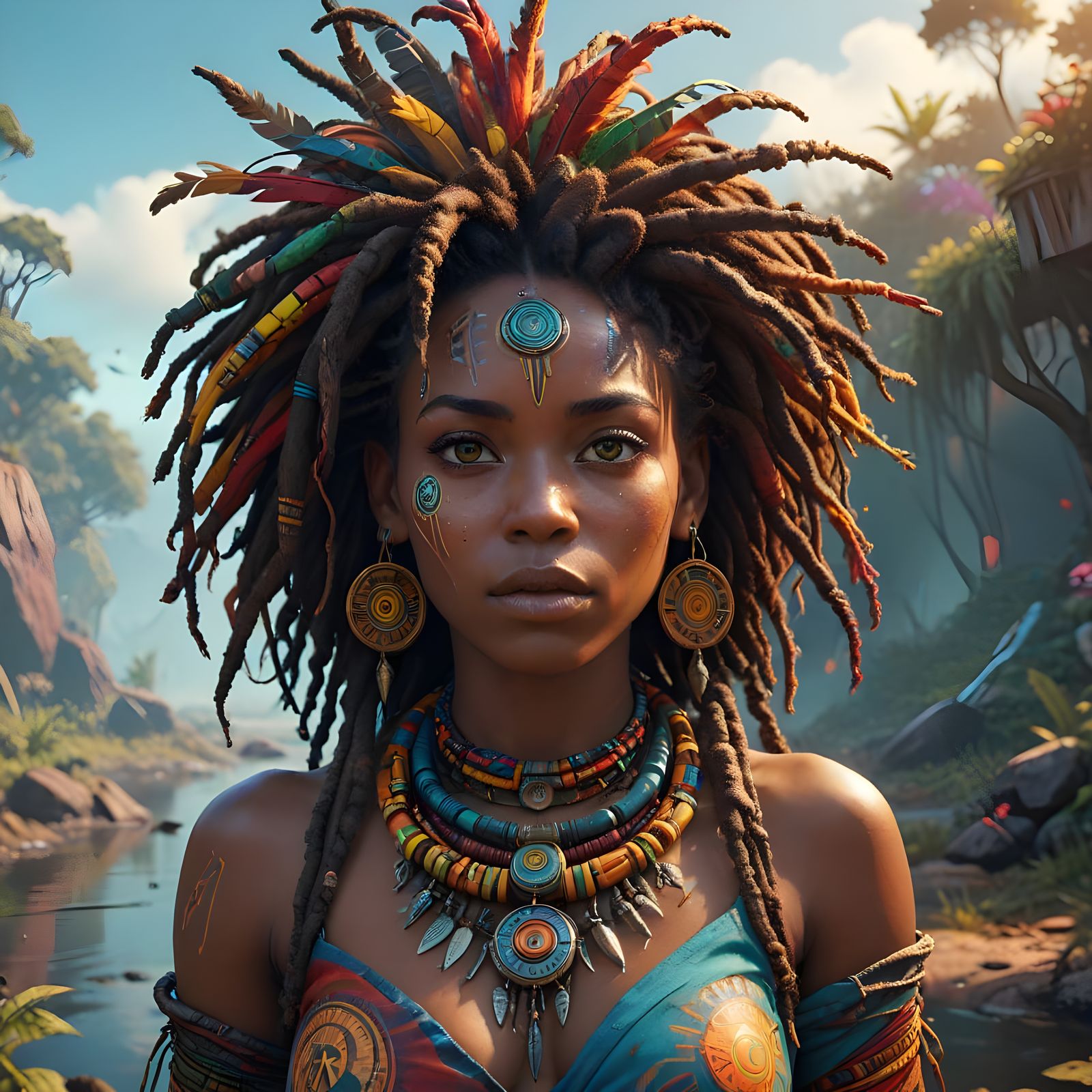 Exotic Rasta Goddess in Vibrant Fantasy Realm