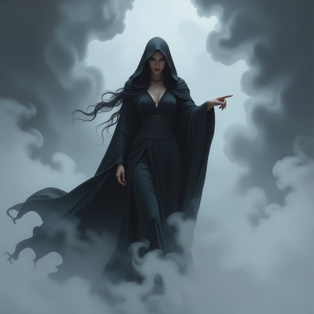 Mythological Goddess Emerges from Swirling Fog