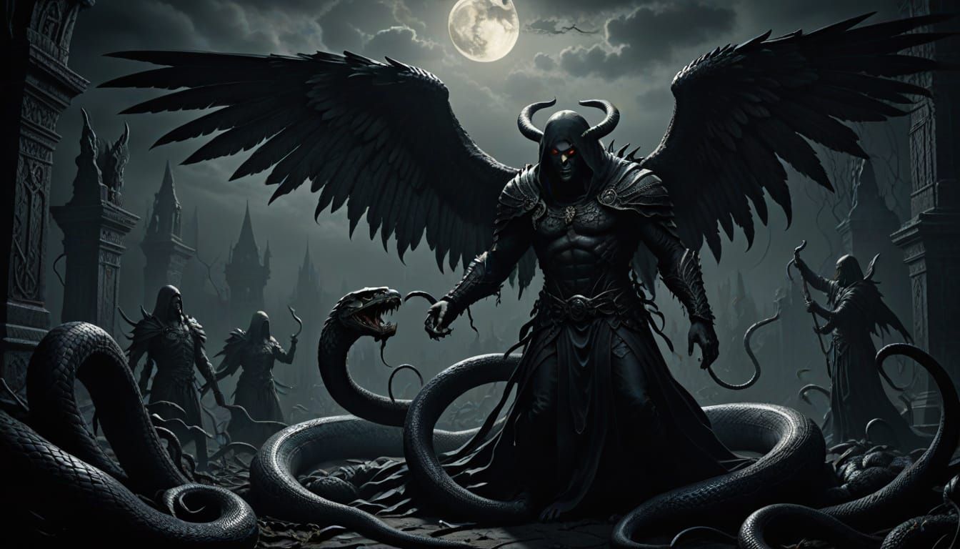 Dark Angel of Death Entwined by a Malevolent Serpent in Hype...